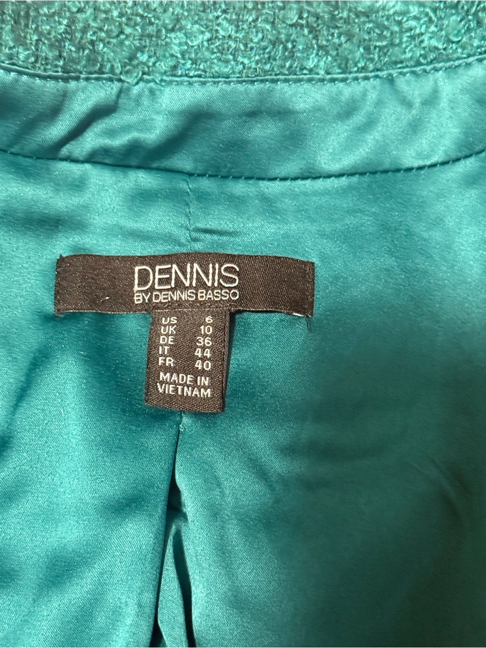 Dennis by Dennis Basso Teal Green Bouclé Tweed Double Breasted Blazer Sz 6 - Picture 7 of 8